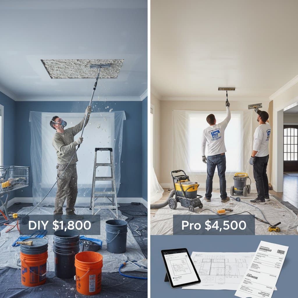 Image for Popcorn Ceiling Removal: DIY $1,800 vs Pro $4,500